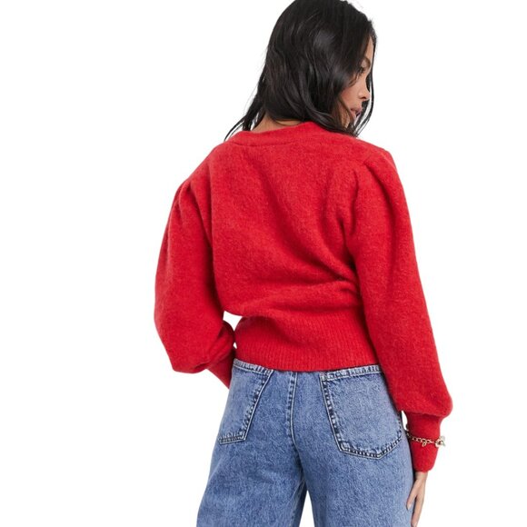 Paris Atelier & Other Stories Red Alpaca Wool Blend Long Sleeve Cardigan - Picture 3 of 10